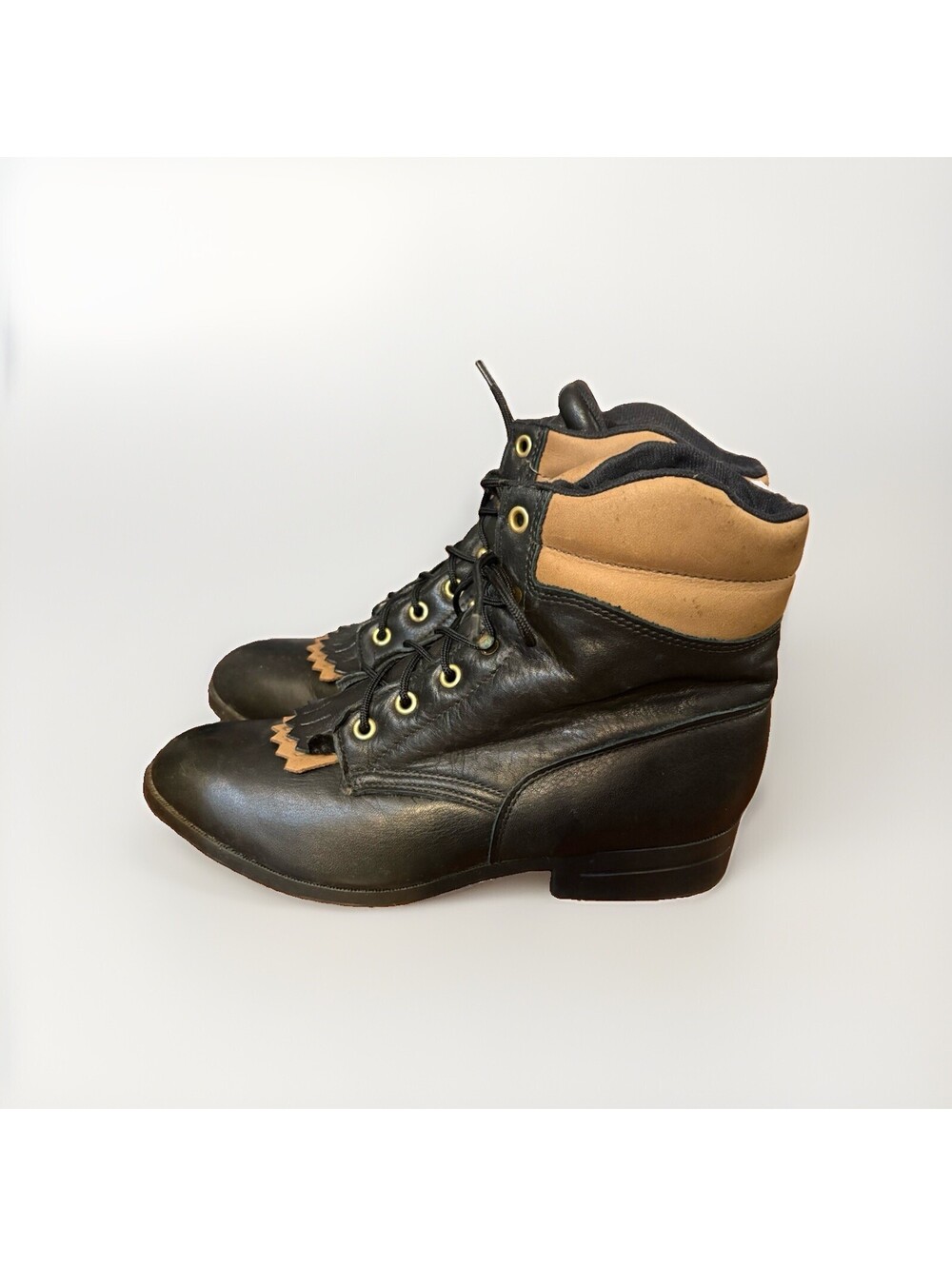 Laredo Lace Up Roper Western Kiltie Boots Black Sz 9.5